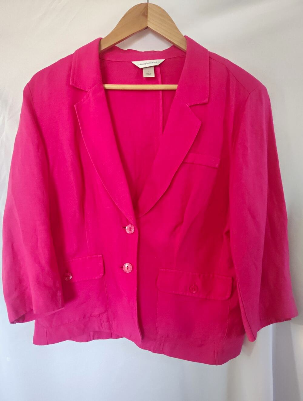 Christopher & Banks Pink Solid Button Blazer Jacket 3/4 Sleeve Pockets L
